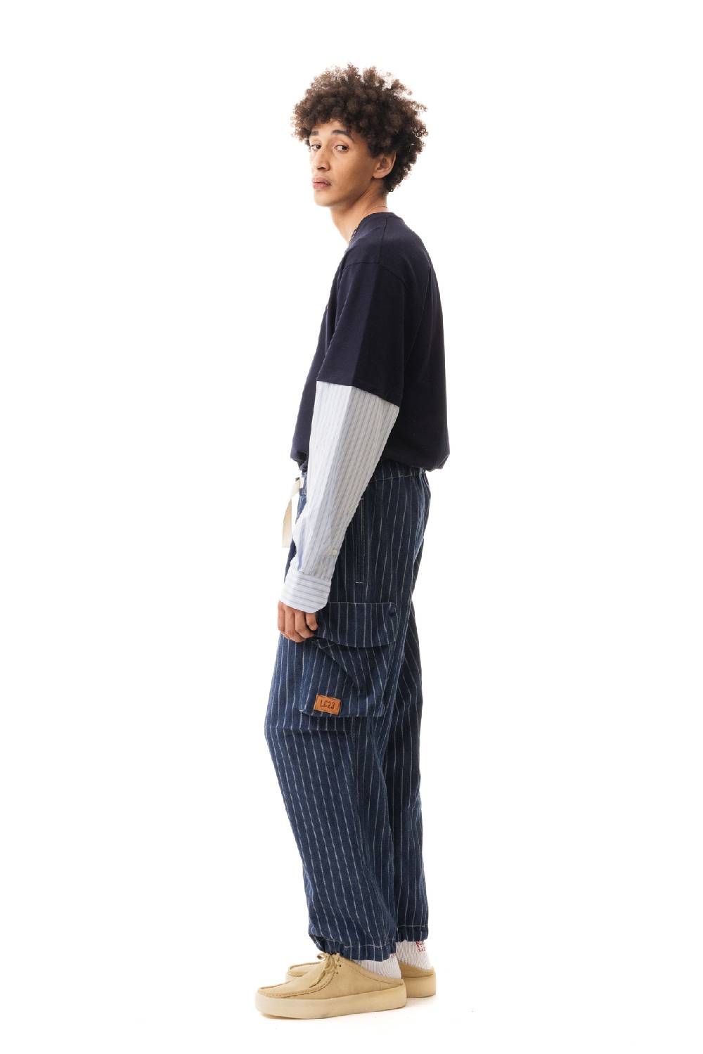 Lc23 Gessato Denim Cargo Pants In Linea