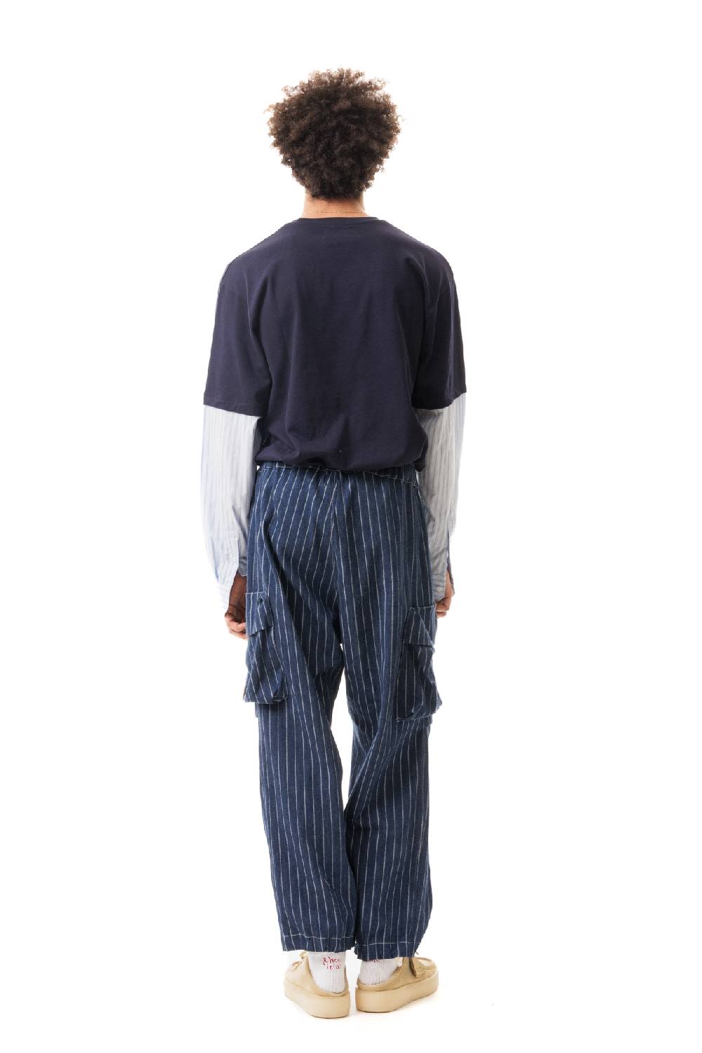 Lc23 Gessato Denim Cargo Pants In Linea