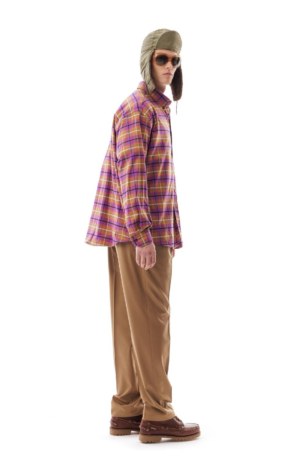 Lc23 Flannel Check Shirt Camel/Purple In Linea