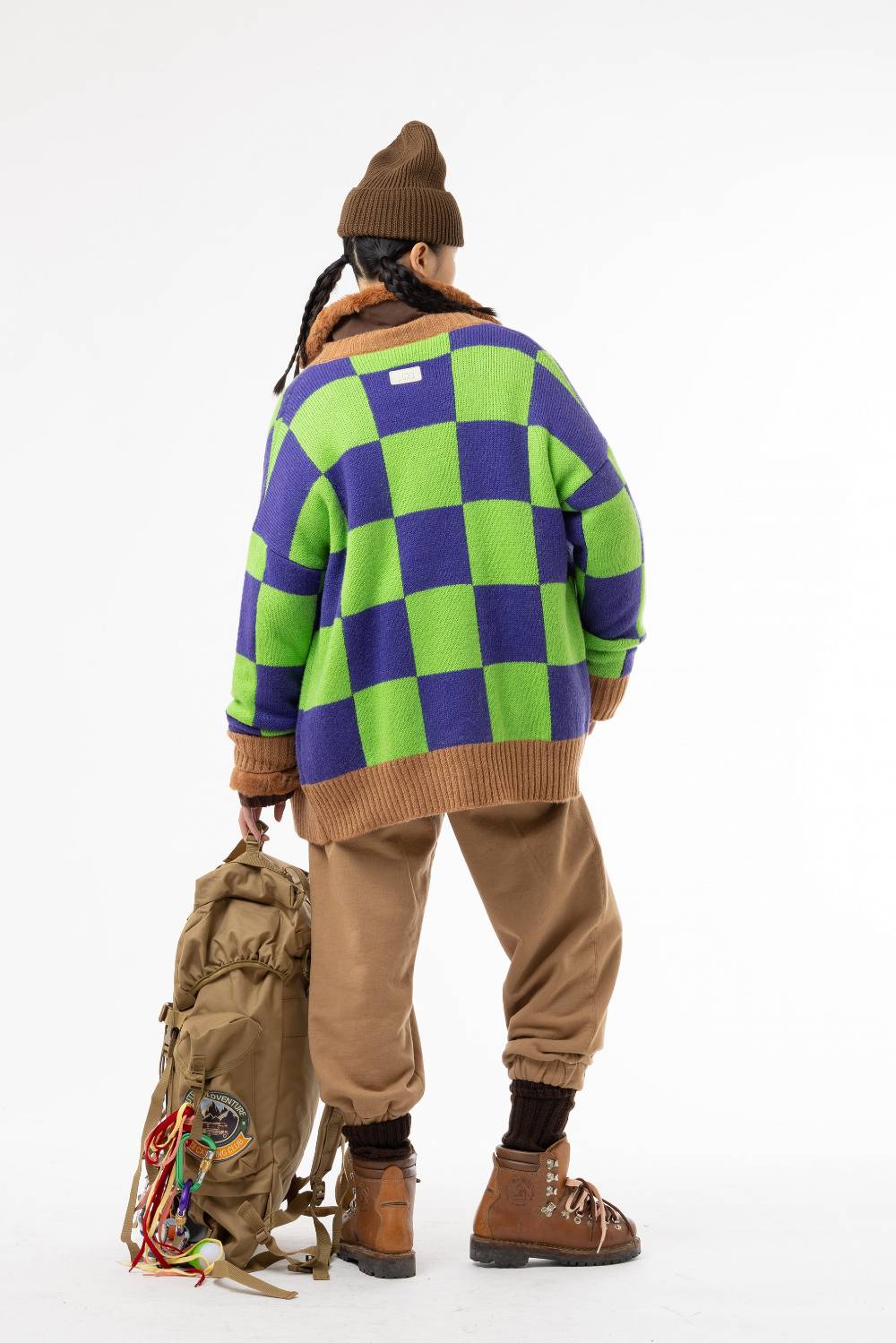 Lc23 Checkered Cardigan Green/Camel/Purple Online Outlet