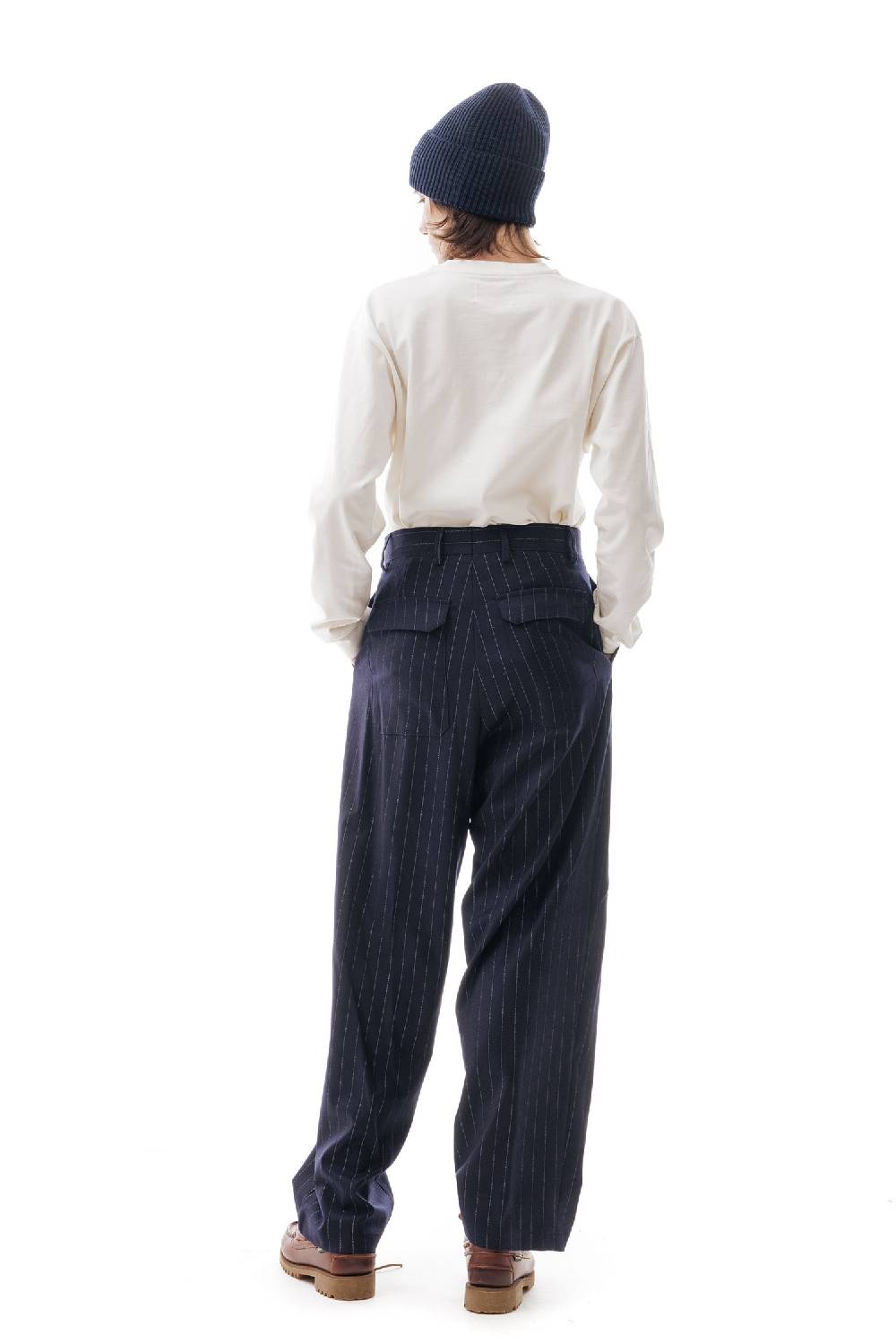Lc23 Gessato Double Pence Trousers Navy Vendita