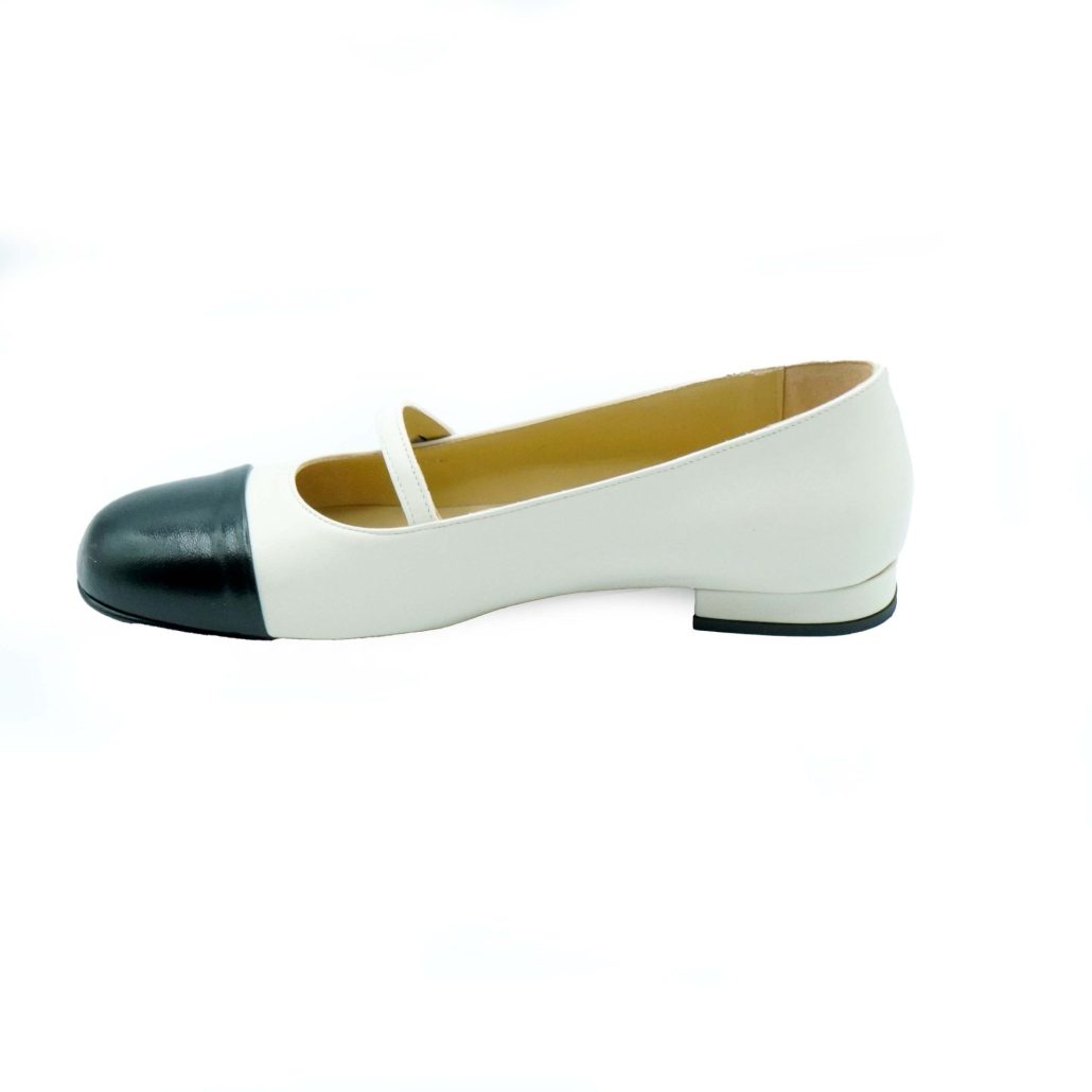 ﻿Lea Gu ballerina in nappa con punta in contrasto, tacco 10mm Sconto