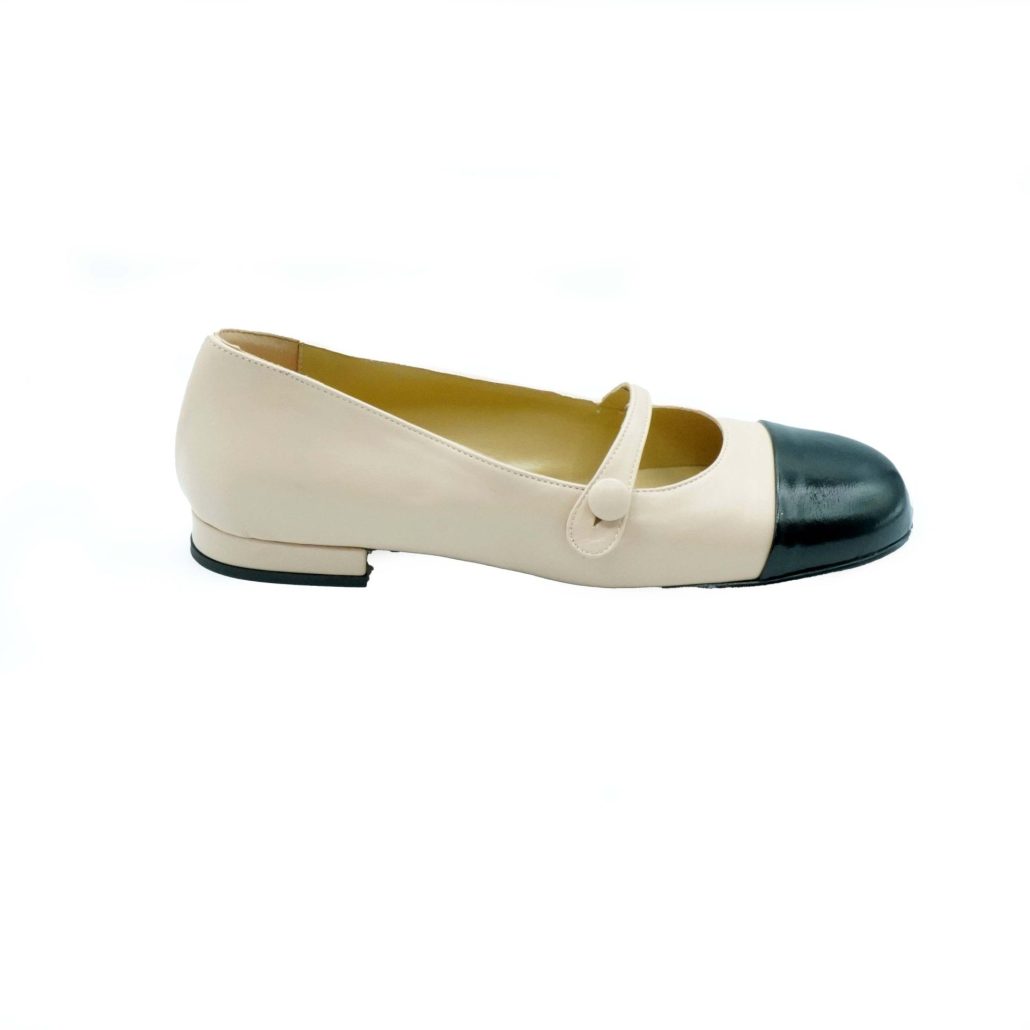 ﻿Lea Gu ballerina in nappa con punta in contrasto, tacco 10mm Sconto