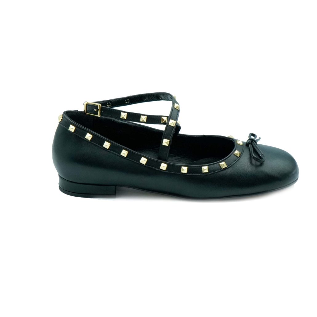 Lea Gu ballerina in nappa, allacciatura frontale alla caviglia con borchie, tacco 10 mm Negozi Online
