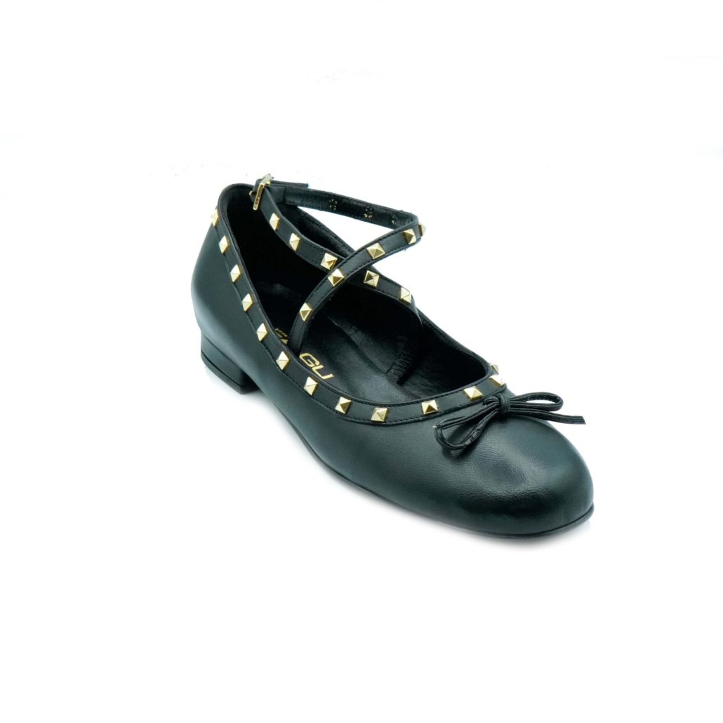 Lea Gu ballerina in nappa, allacciatura frontale alla caviglia con borchie, tacco 10 mm Negozi Online