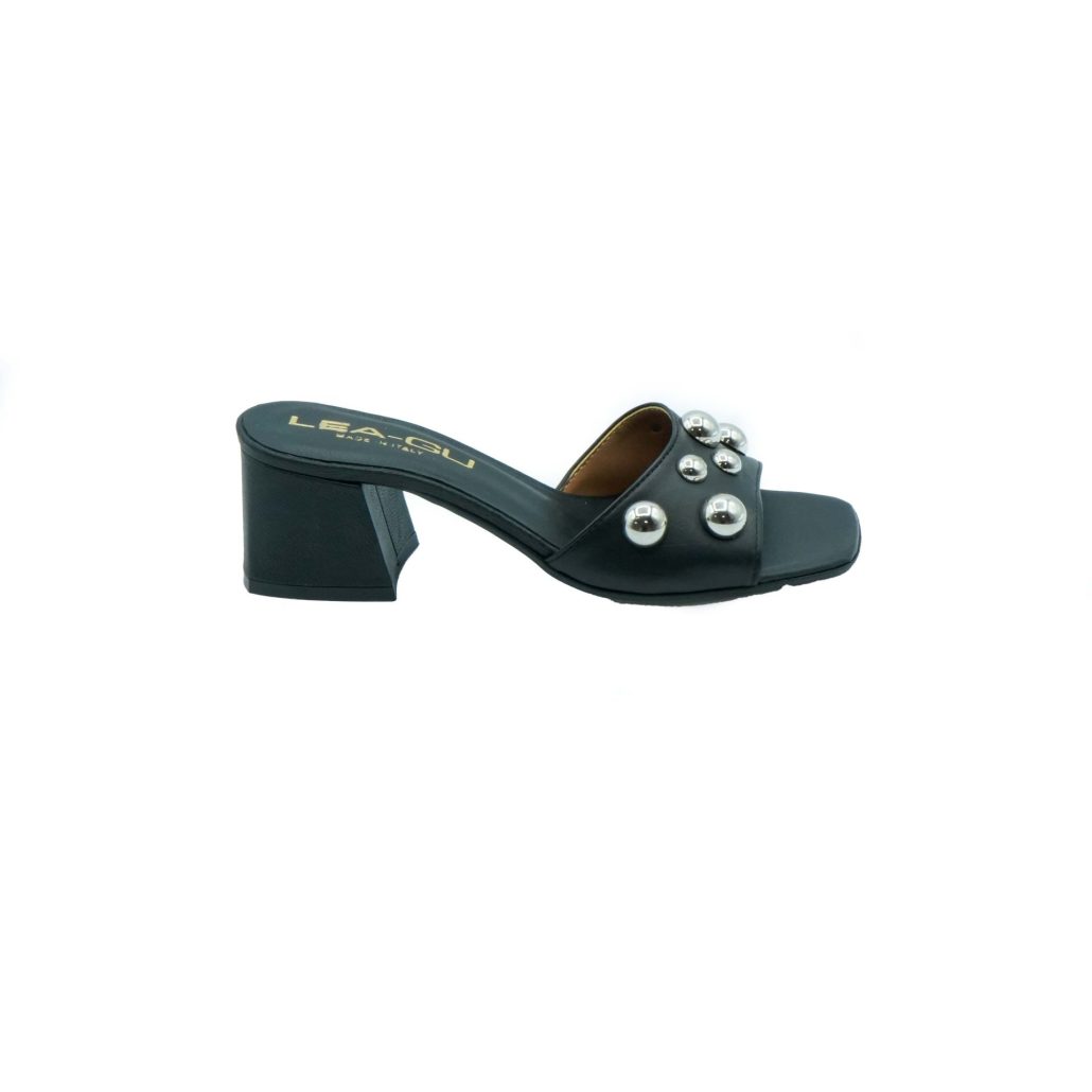 Lea Gu ciabatta in nappa, fascia frontale con borchie, tacco 50mm Vendita Economica