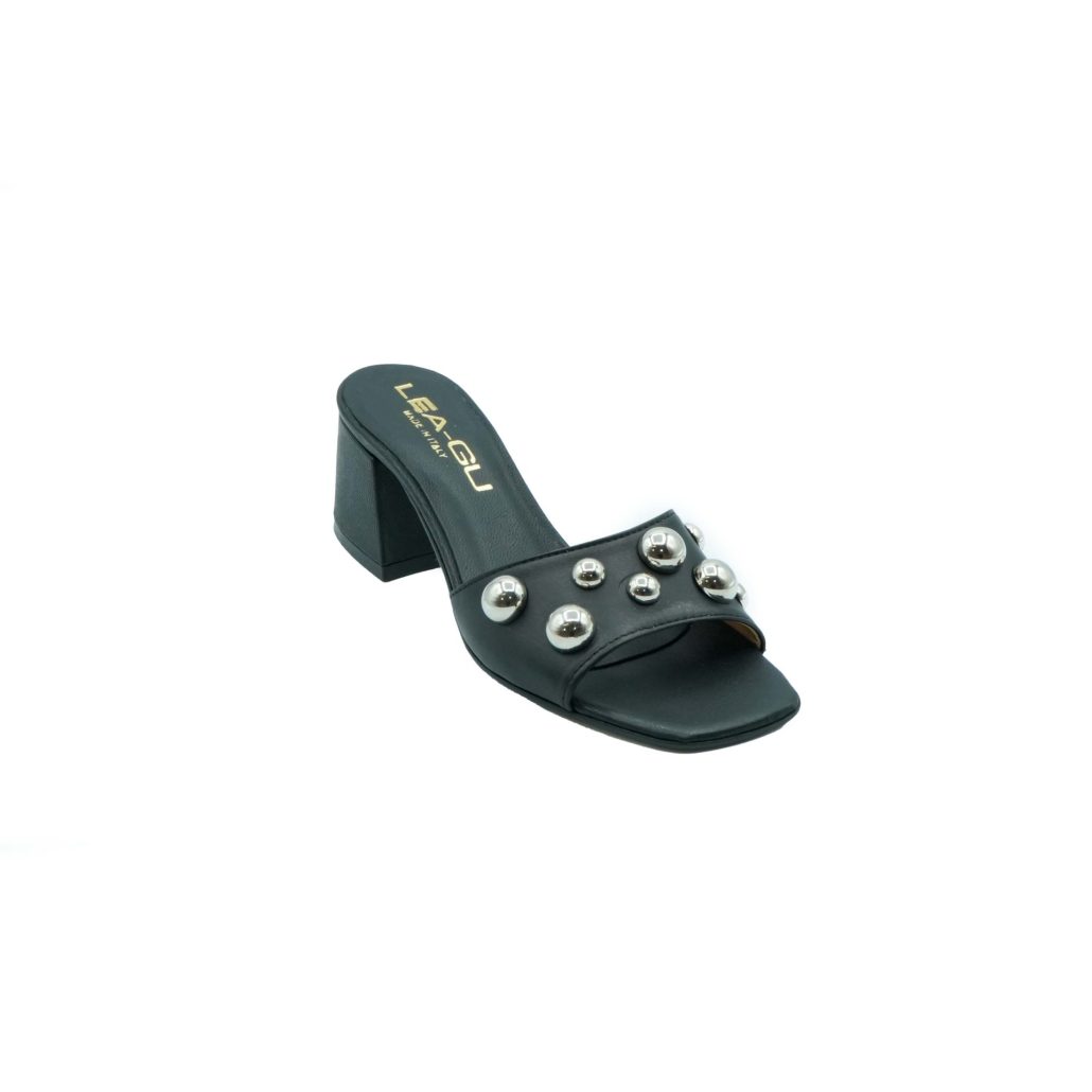 Lea Gu ciabatta in nappa, fascia frontale con borchie, tacco 50mm Vendita Economica