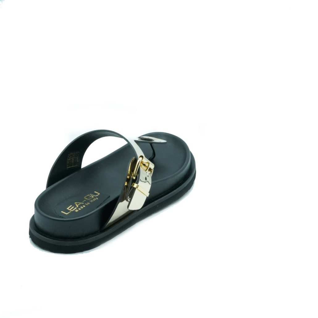 Lea Gu ciabattina in nappa laminata, doppia fibbia frontale, fondo gomma 40 mm Vendite Flash