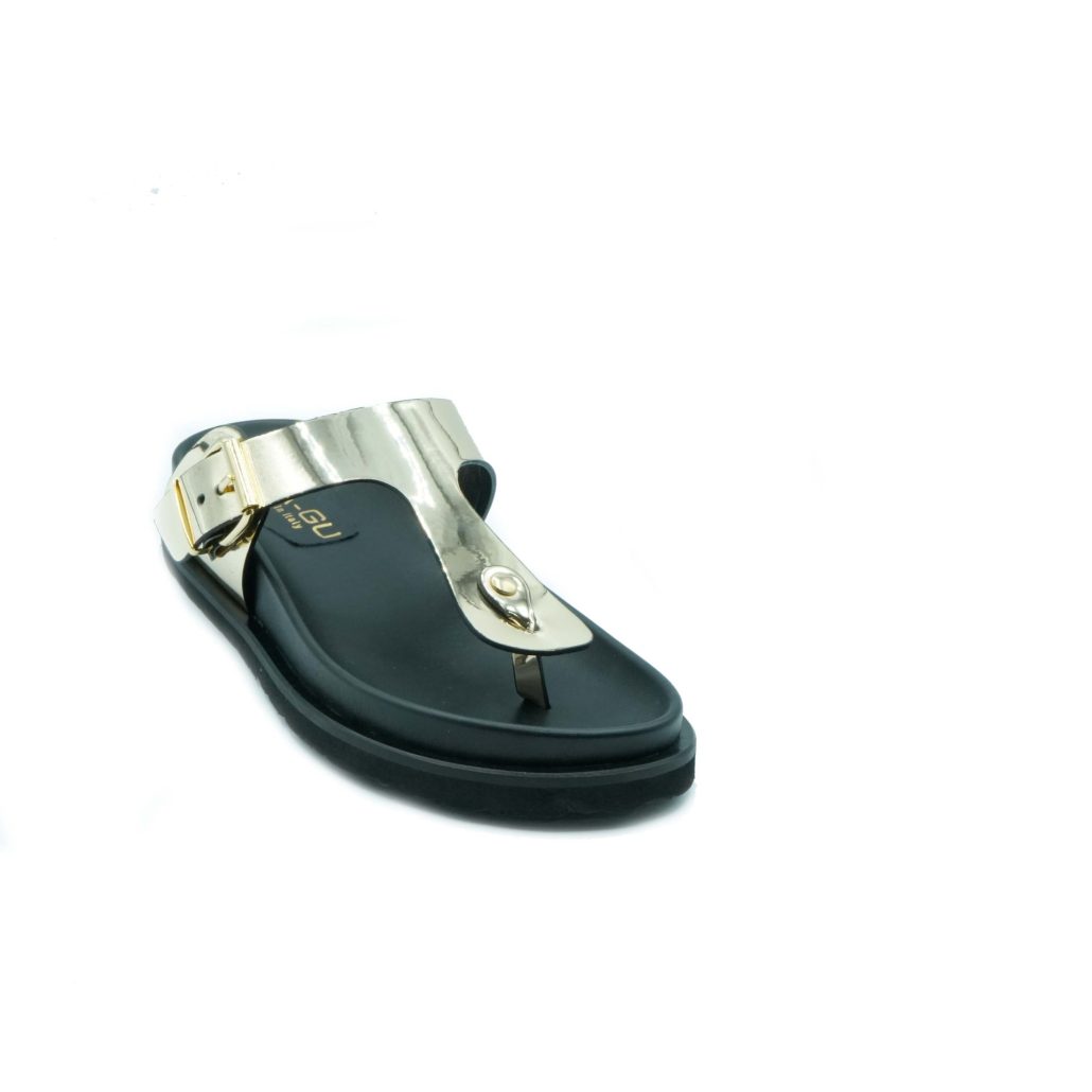 Lea Gu ciabattina in nappa laminata, doppia fibbia frontale, fondo gomma 40 mm Vendite Flash
