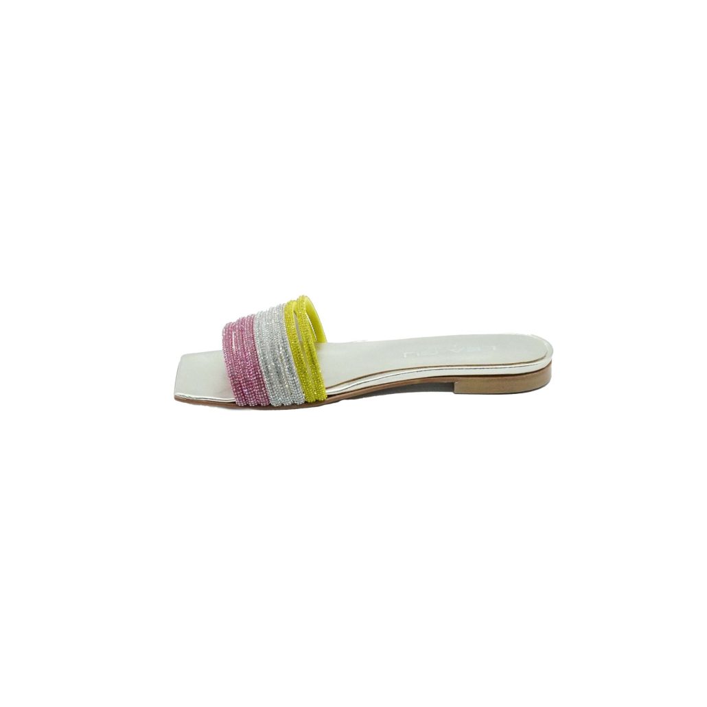 Lea Gu ciabattina in nappa laminata, fasce frontali, punta quadrata, tacco 10mm Negozio