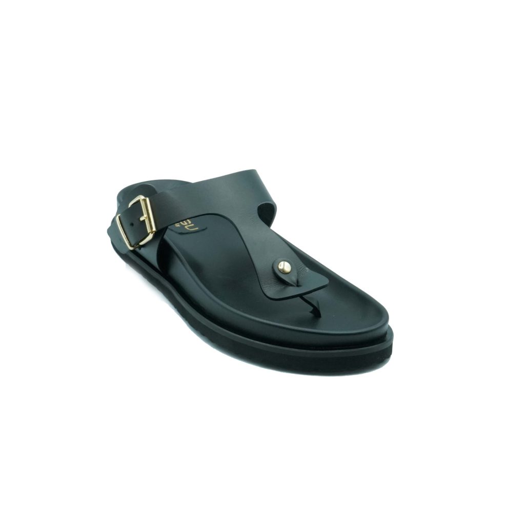 Lea Gu ciabattina in nappa, doppia fibbia oro frontale, fondo gomma 40 mm Italy