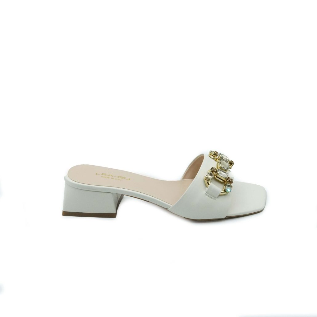 Lea Gu ciabattina in nappa, fascia con accessorio frontale, tacco 45 mm Italia