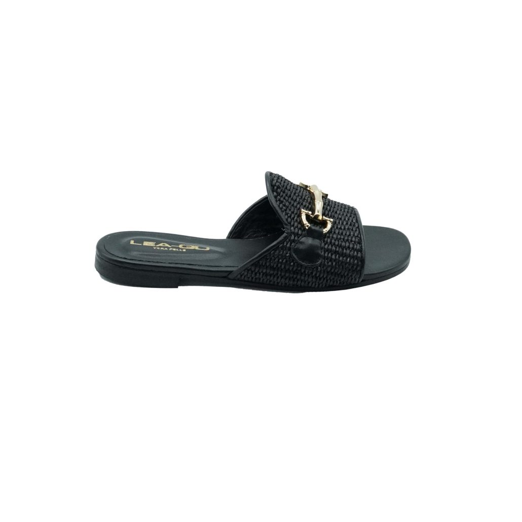 Lea Gu ciabattina in nappa, fascia frontale in rafia con accessorio, tacco 10mm Nuovo