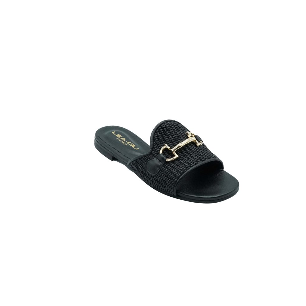 Lea Gu ciabattina in nappa, fascia frontale in rafia con accessorio, tacco 10mm Nuovo