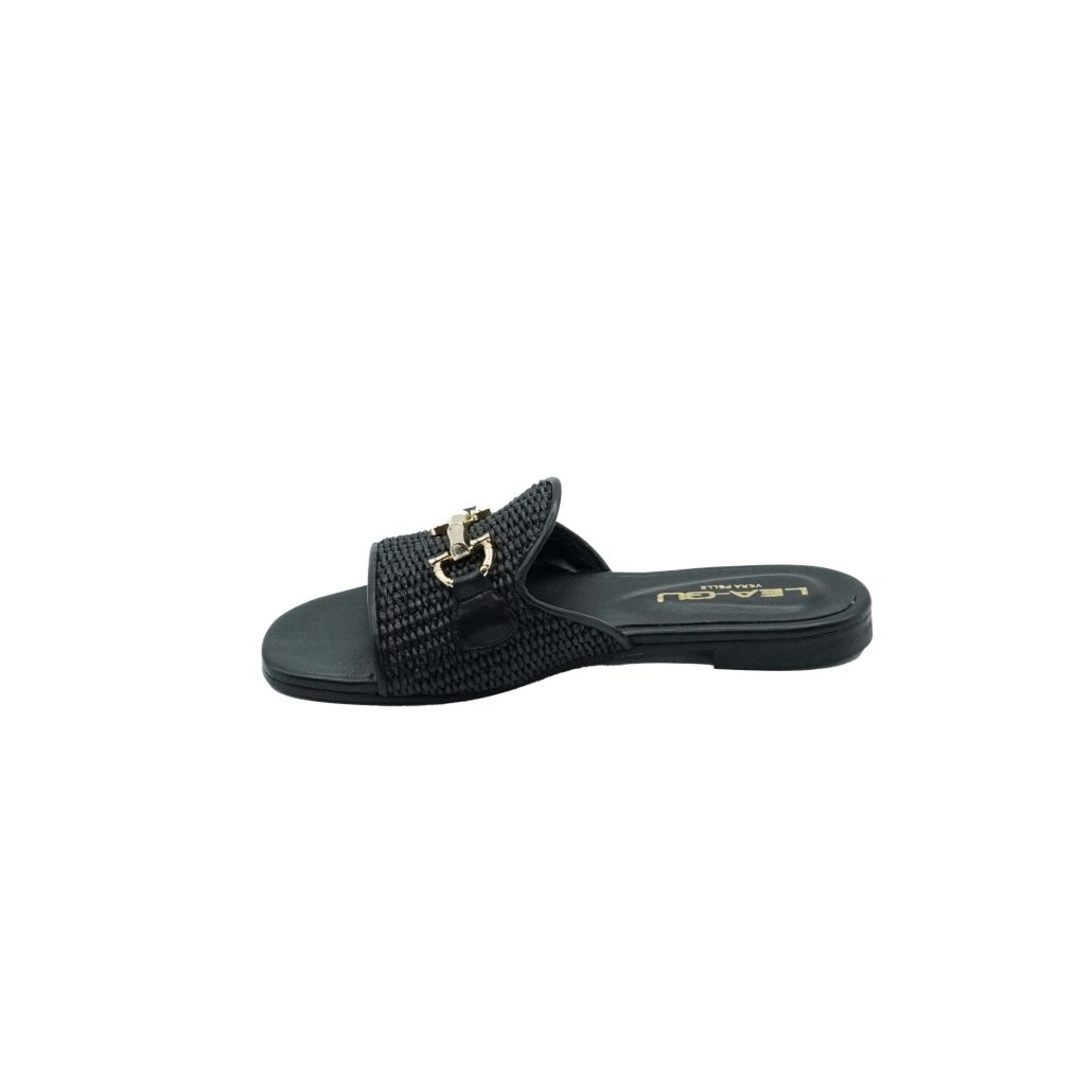 Lea Gu ciabattina in nappa, fascia frontale in rafia con accessorio, tacco 10mm Nuovo