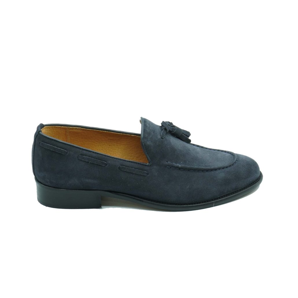 Lea Gu mocassino in camoscio, nappine frontali, fondo cuoio 25mm Soddisfazione Garantita