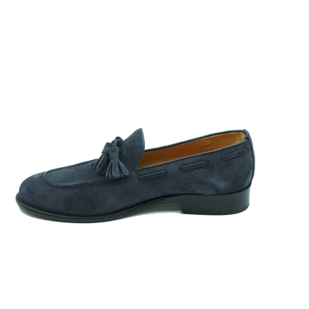 Lea Gu mocassino in camoscio, nappine frontali, fondo cuoio 25mm Soddisfazione Garantita