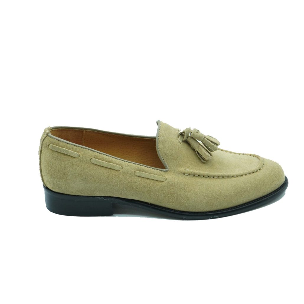 Lea Gu mocassino in camoscio, nappine frontali, fondo cuoio 25mm Soddisfazione Garantita