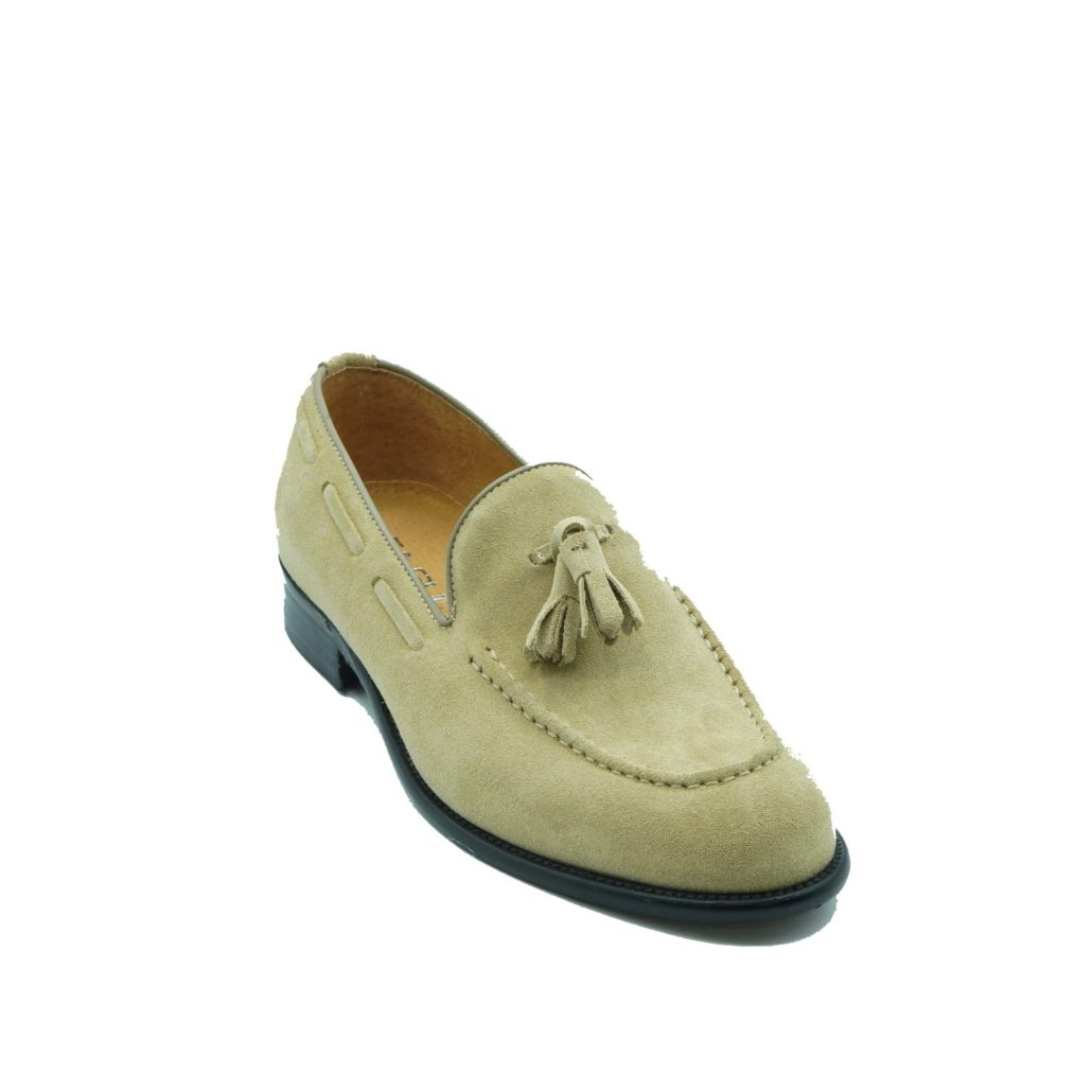Lea Gu mocassino in camoscio, nappine frontali, fondo cuoio 25mm Soddisfazione Garantita