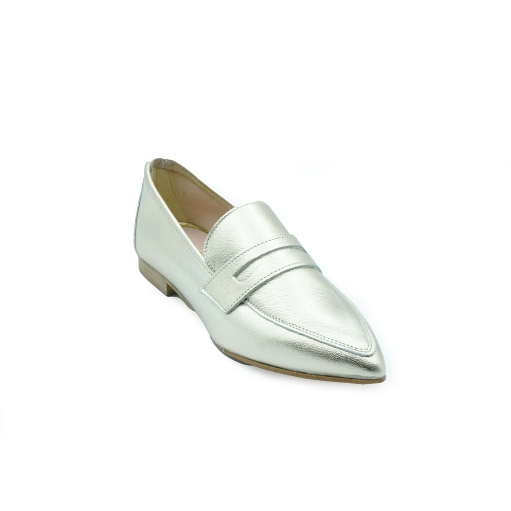 Lea Gu mocassino in nappa laminata, bocca di leone frontale, tacco 10mm Qualità Garantita