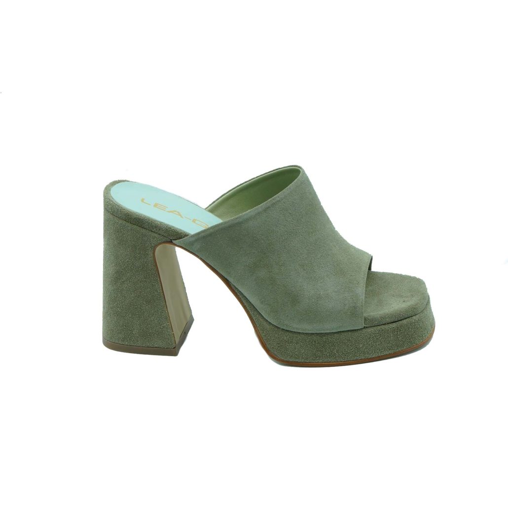 Lea Gu sabot in camoscio, fascia frontale, tacco ricoperto 100mm plateau 20mm Novità