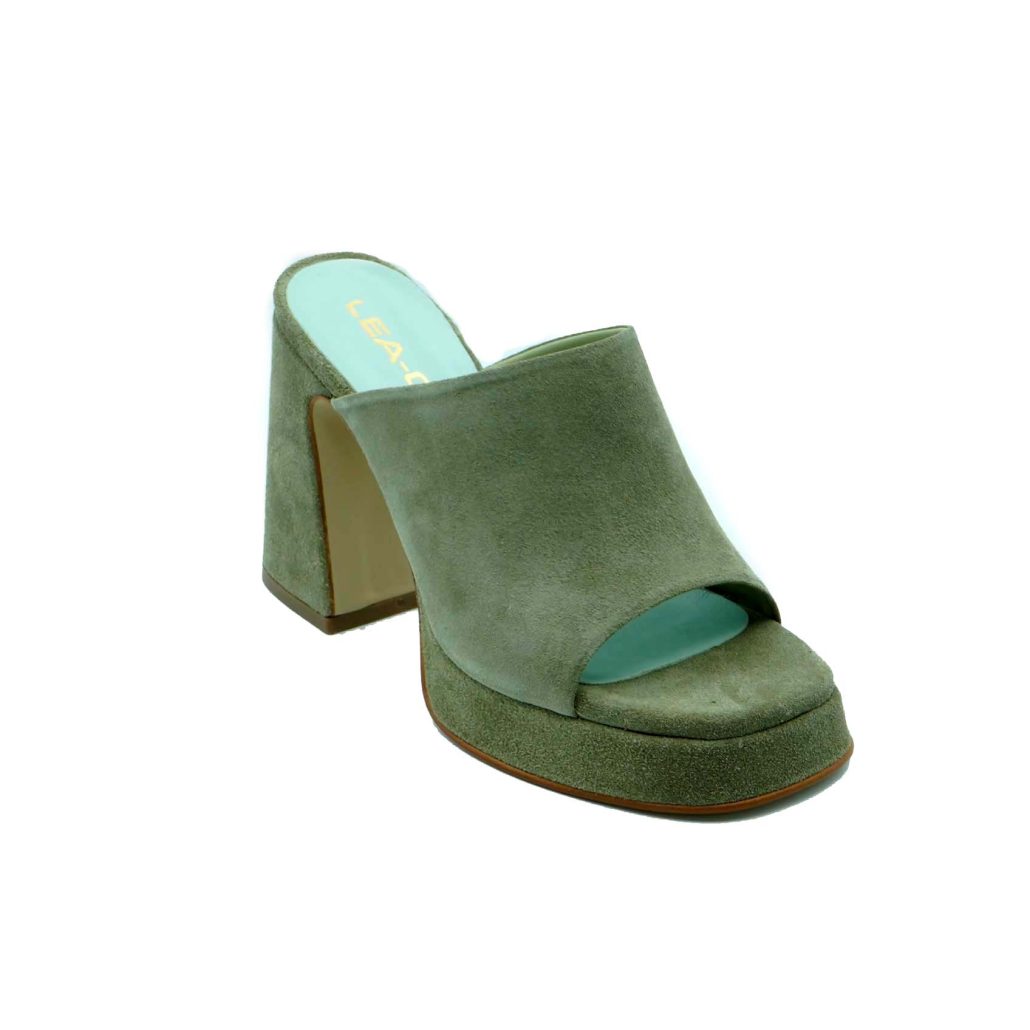 Lea Gu sabot in camoscio, fascia frontale, tacco ricoperto 100mm plateau 20mm Novità