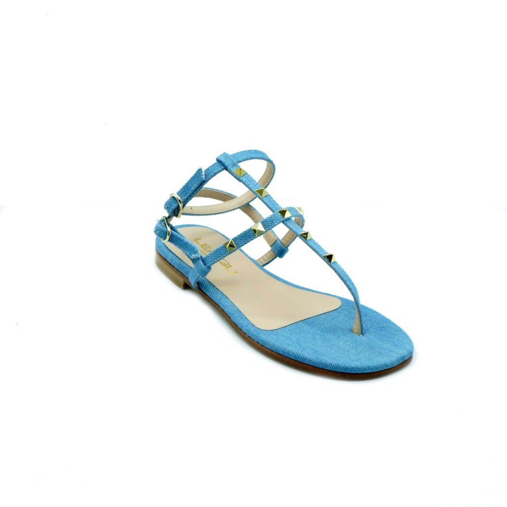 Lea Gu sandalo in jeans, borchie frontali, cinturino alla caviglia, tacco 10mm Vendita Calda