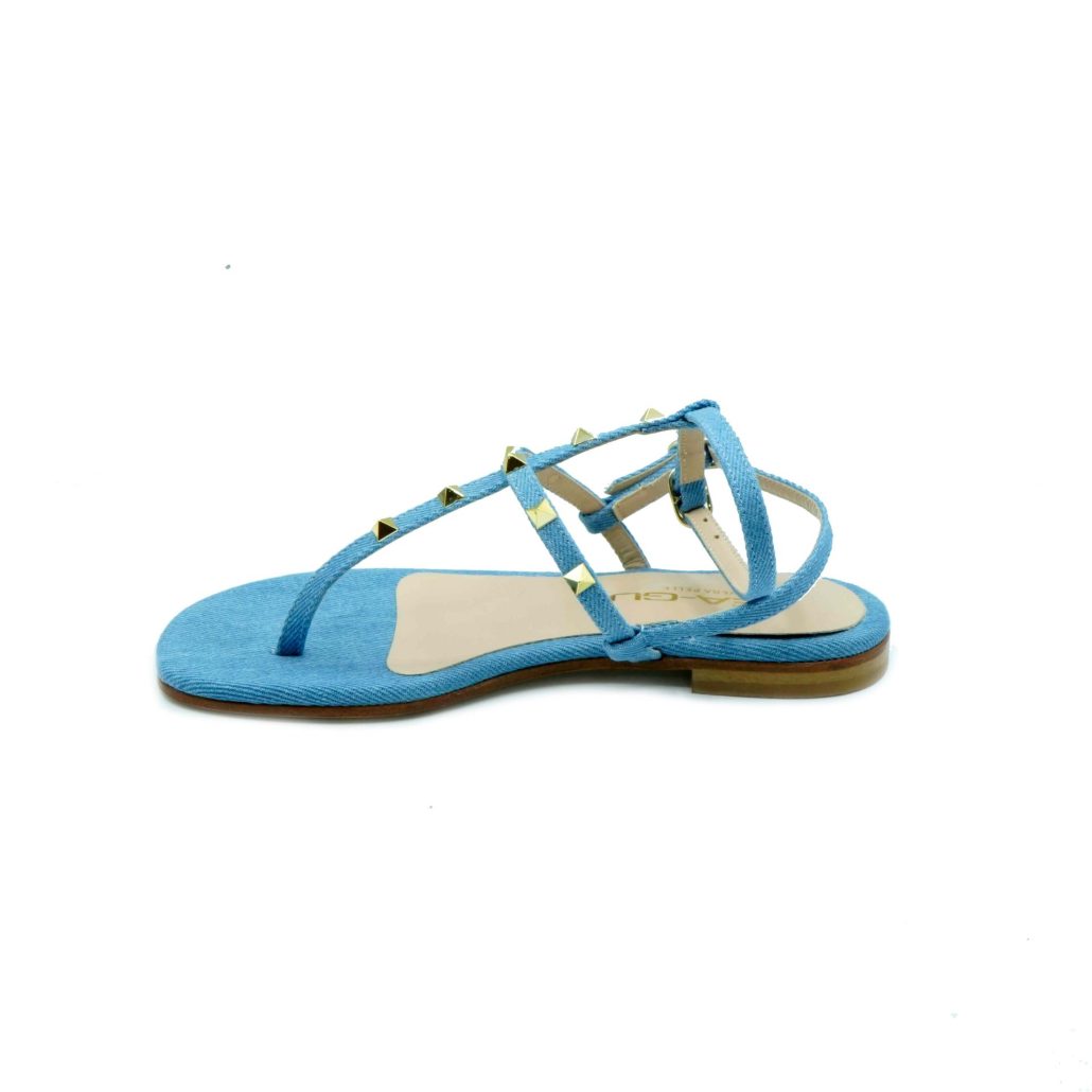 Lea Gu sandalo in jeans, borchie frontali, cinturino alla caviglia, tacco 10mm Vendita Calda