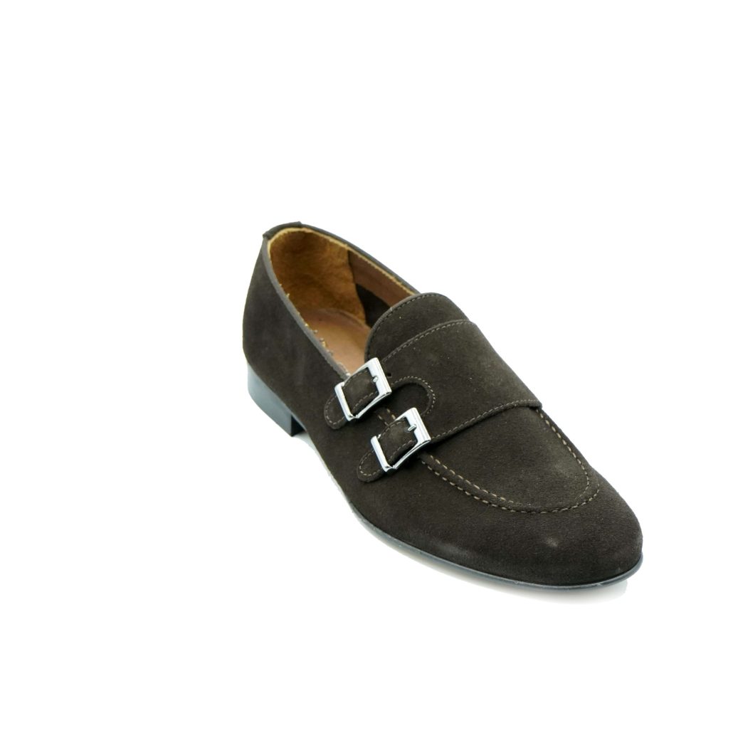 Lea Gu mocassino in camoscio, doppia fibbia frontale, tacco 20mm Acquista Ora