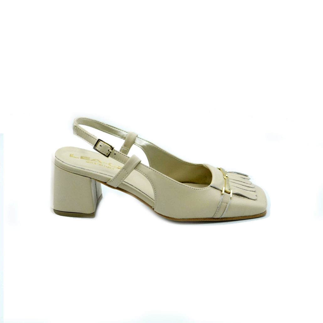 Lea Gu slingback in nappa, punta quadrata, accessorio e frange frontali, tacco 50mm Convenienza