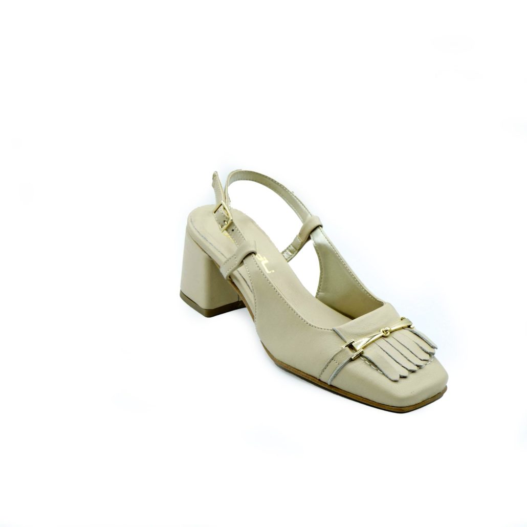 Lea Gu slingback in nappa, punta quadrata, accessorio e frange frontali, tacco 50mm Convenienza