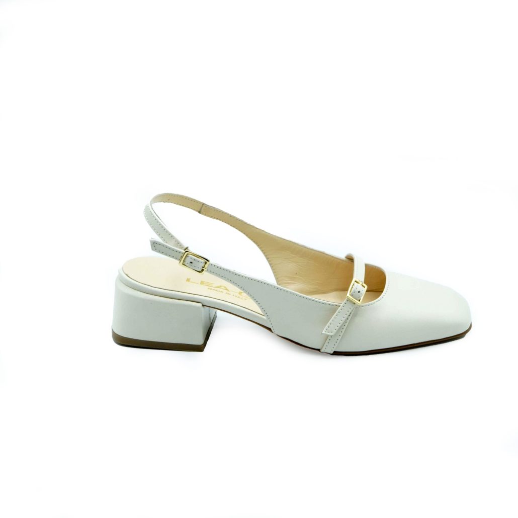 Lea Gu slingback in nappa, punta quadrata, cinturino frontale, tacco 35mm Novità