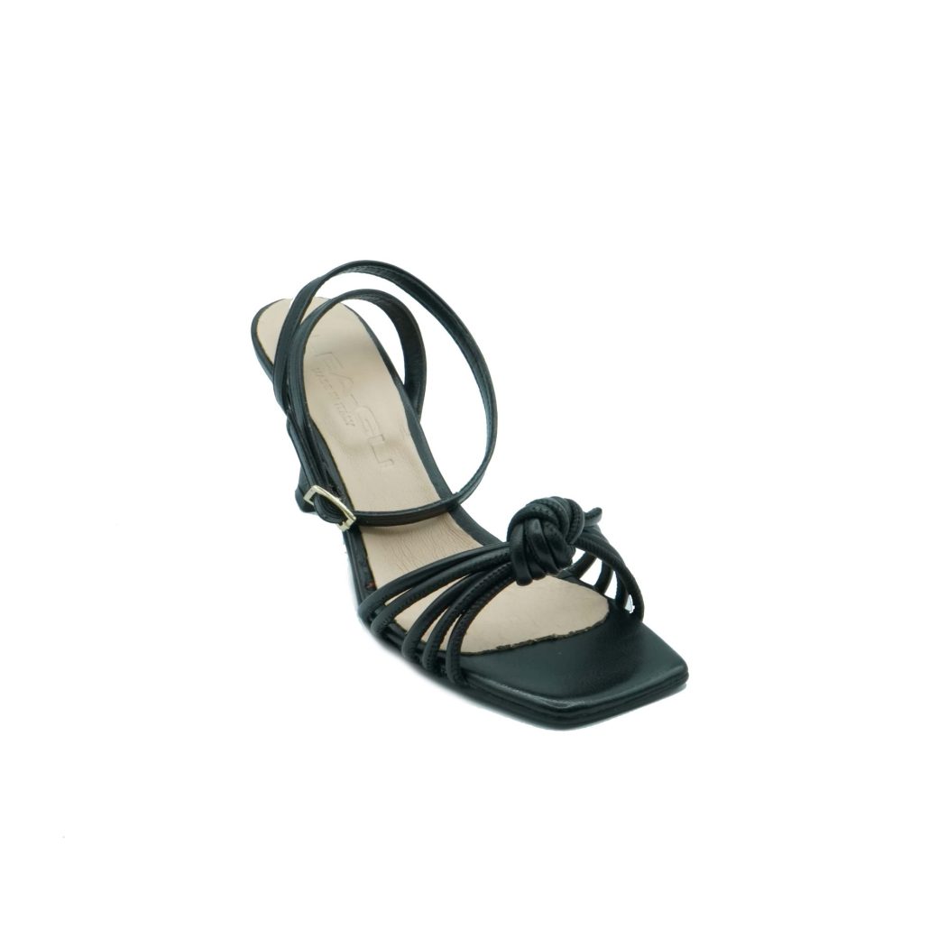 Lea Gu sandalo in nappa, fasce frontali con nodo , punta quadrata, chiusura alla caviglia, tacco ricoperto 70mm Saldi Di Fabbrica