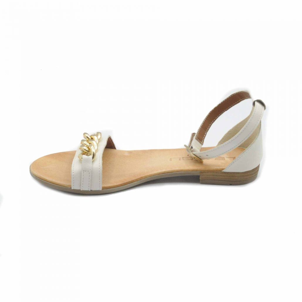 Lea Gu sandalo in nappa, fascia con accessorio oro centrale, cinturino alla caviglia, tacco 15 mm Vendite Flash