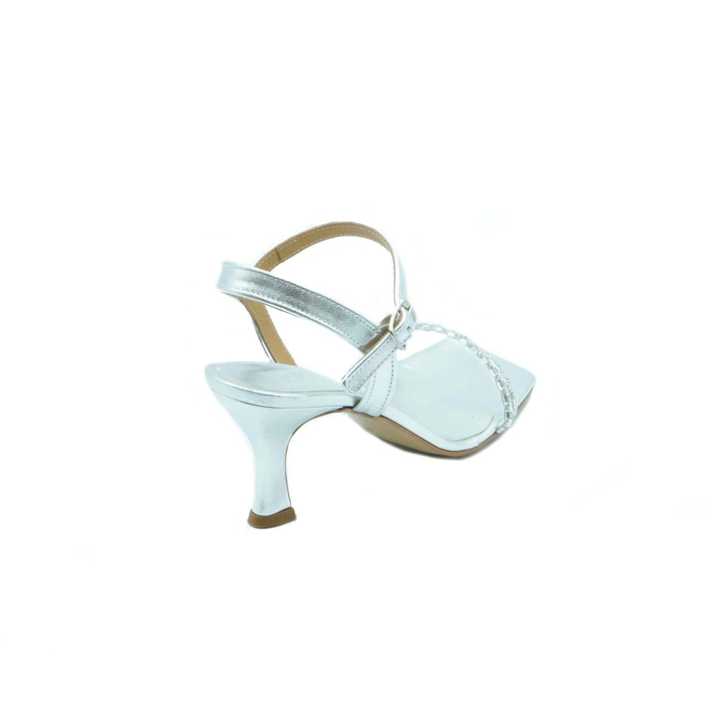 Lea Gu sandalo in nappa, fascia frontale con strass, punta quadrata, chiusura sul collo del piede, tacco ricoperto 70mm 2025