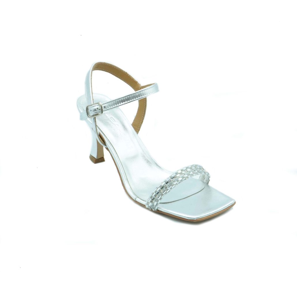 Lea Gu sandalo in nappa, fascia frontale con strass, punta quadrata, chiusura sul collo del piede, tacco ricoperto 70mm 2025