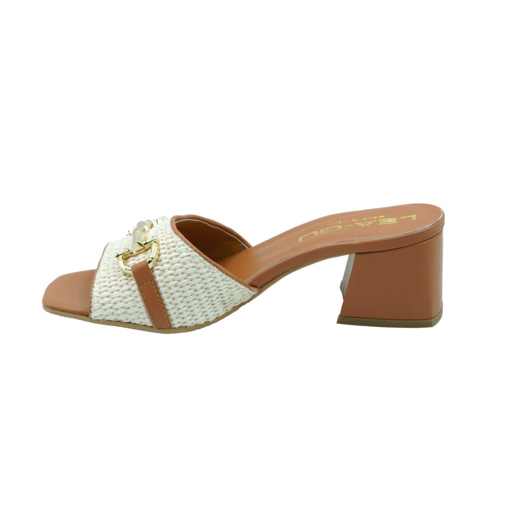 Lea Gu sandalo in nappa, fascia frontale in rafia con accessorio, tacco 50mm Italy