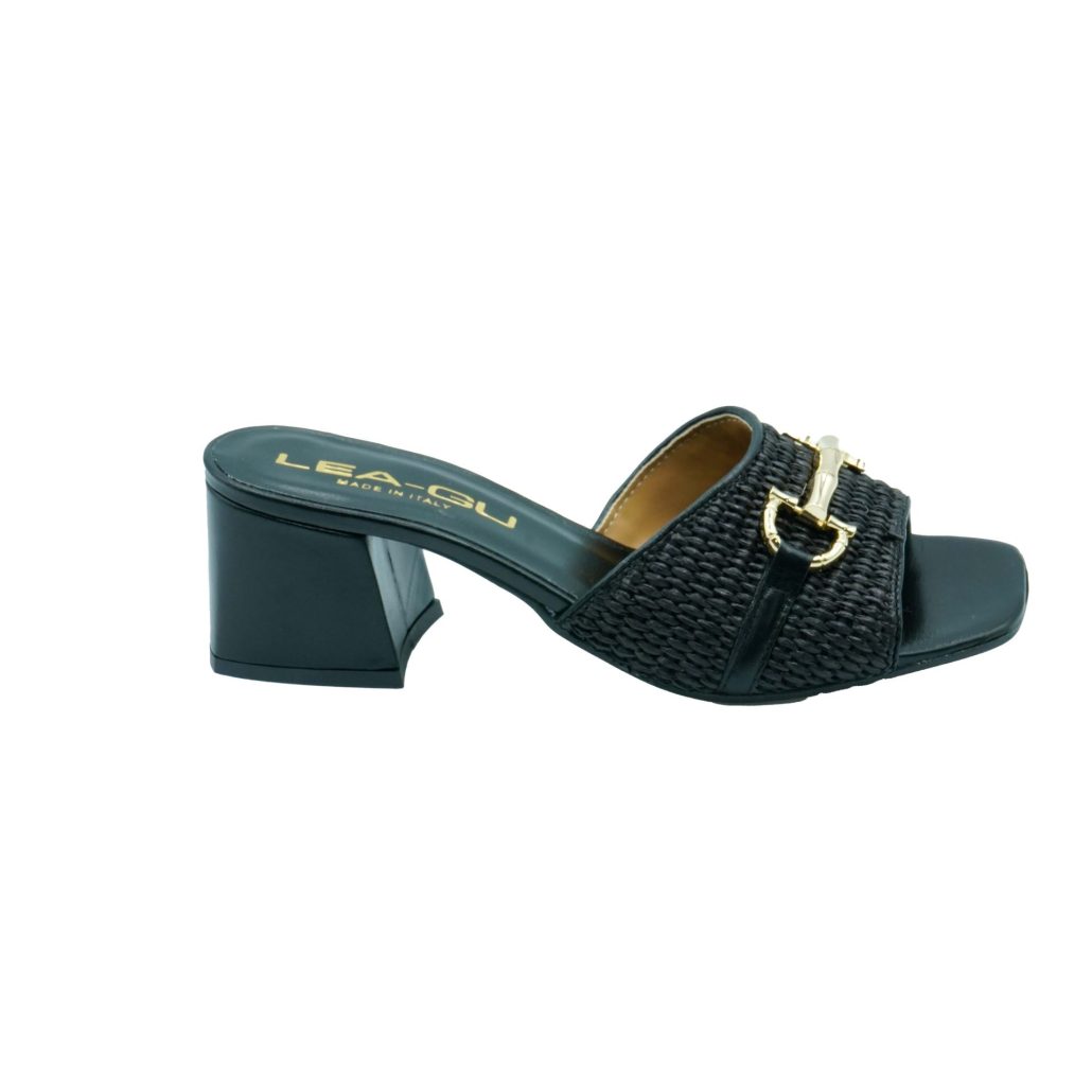 Lea Gu sandalo in nappa, fascia frontale in rafia con accessorio, tacco 50mm Italy