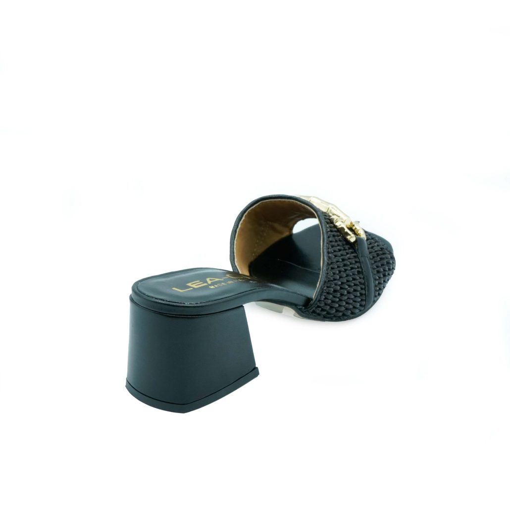 Lea Gu sandalo in nappa, fascia frontale in rafia con accessorio, tacco 50mm Italy