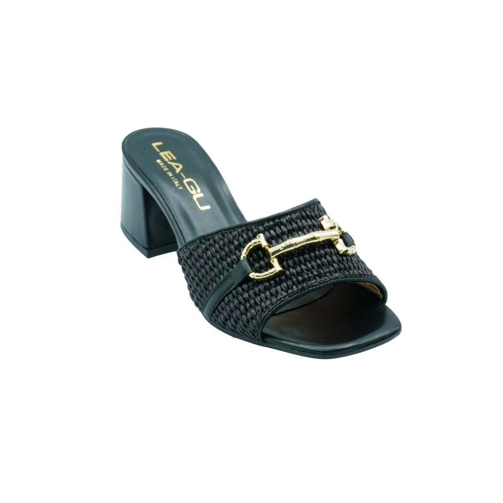 Lea Gu sandalo in nappa, fascia frontale in rafia con accessorio, tacco 50mm Italy
