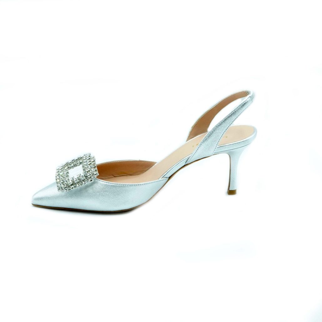 Lea Gu slingback in nappa laminata, accessorio frontale, tacco 65mm Pezzi Unici