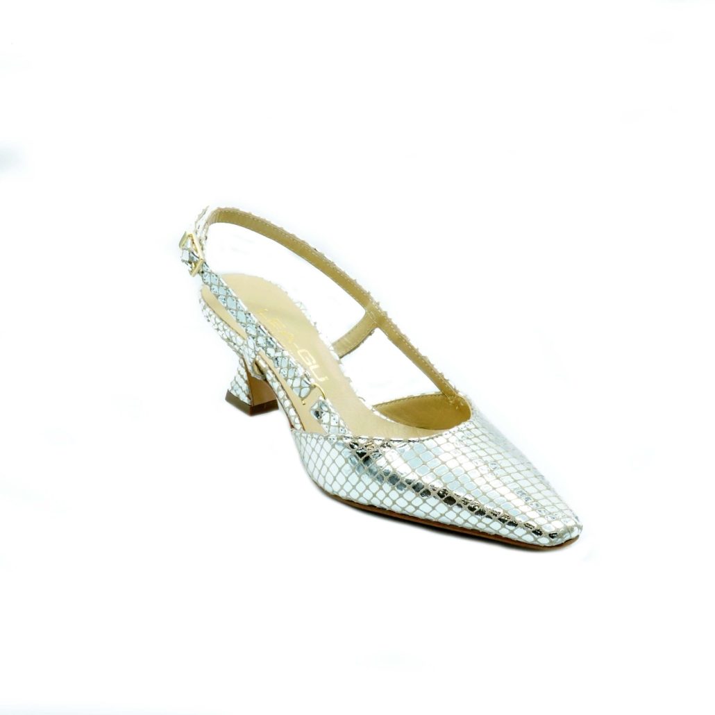 Lea Gu slingback in nappa stampata laminata ,tacco 50mm Acquista Ora