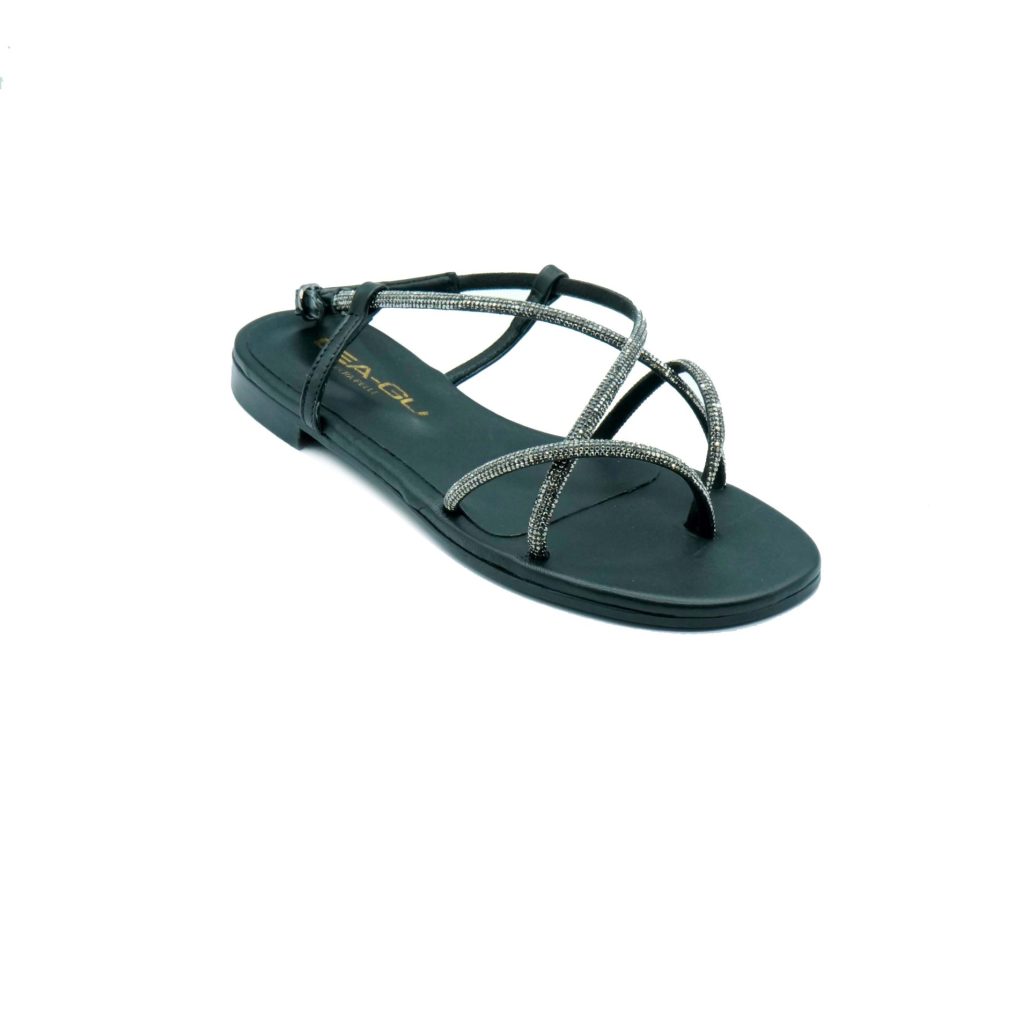 Lea Gu sandalo in nappa laminata, strass frontali, chiusura posteriore, tacco 10mm Economico