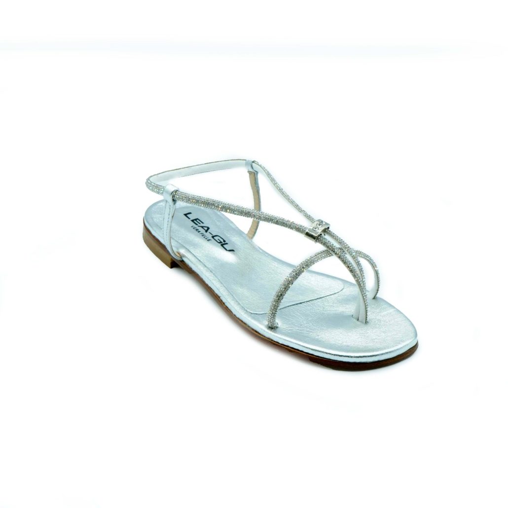 Lea Gu sandalo in nappa laminata, strass frontali, tacco 10mm Outlet