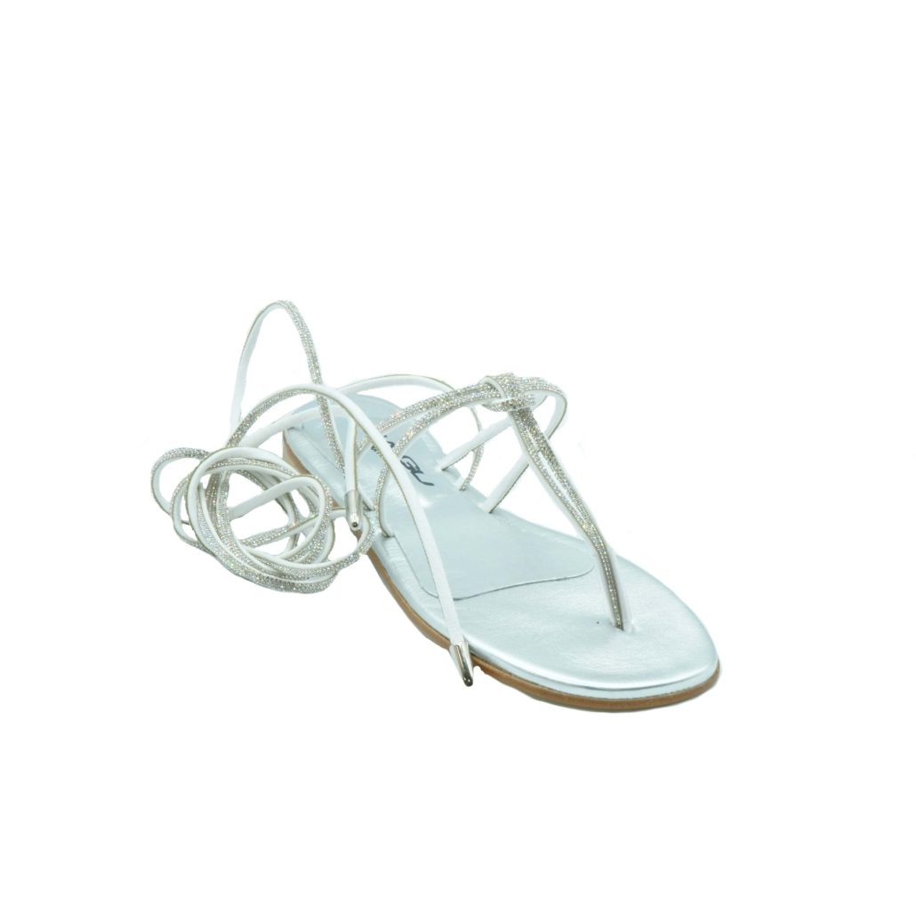 Lea Gu sandalo infradito in nappa laminata con strass, allacciatura al polpaccio, tacco 10 mm I Più Venduti
