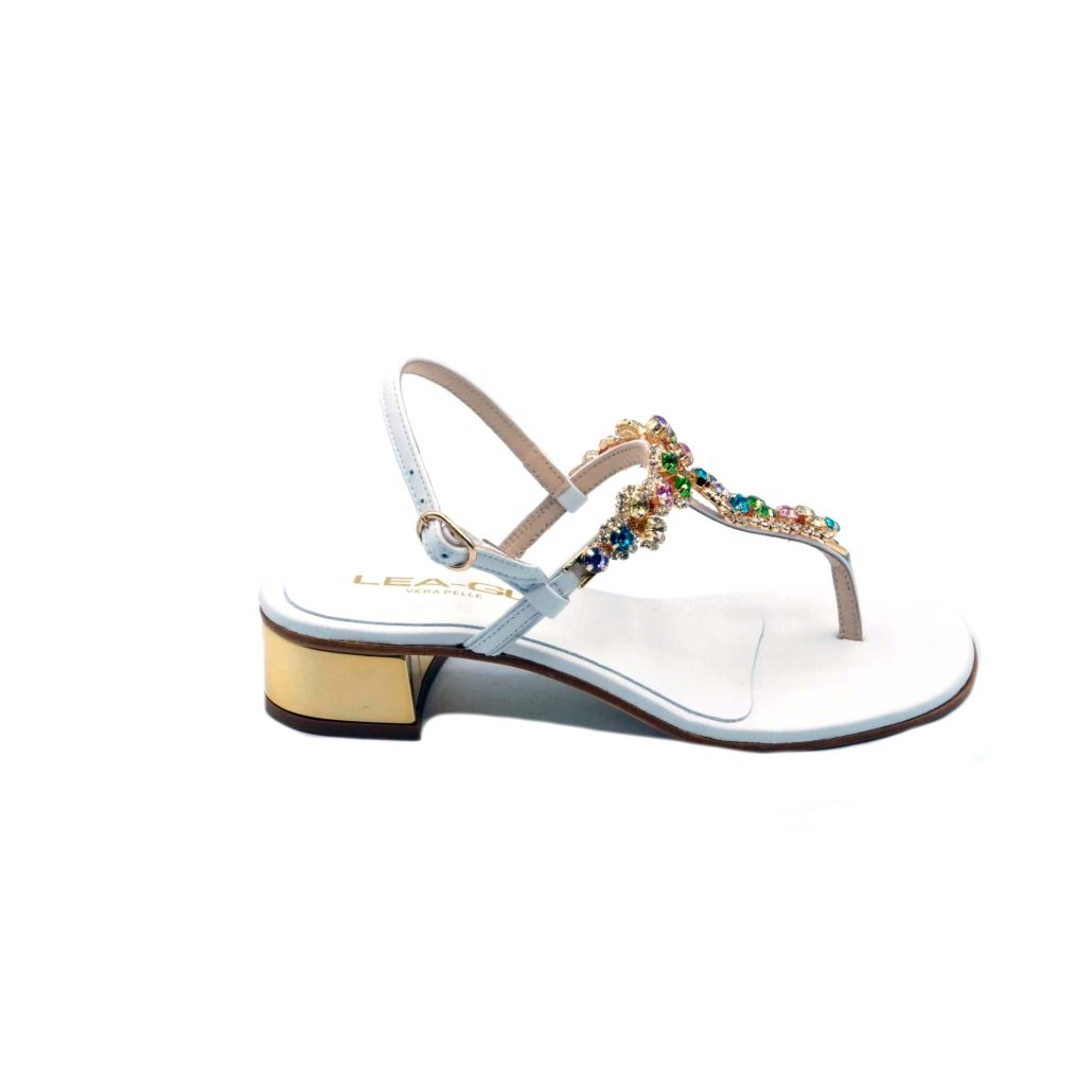 Lea Gu sandalo infradito in nappa, accessorio con swarovski frontale, chiusura posteriore, tacco 30mm In Saldo