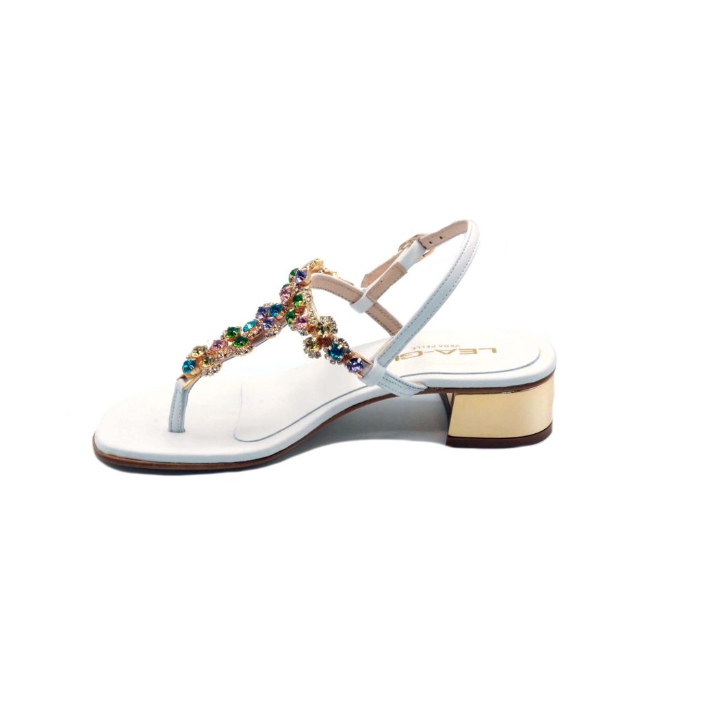 Lea Gu sandalo infradito in nappa, accessorio con swarovski frontale, chiusura posteriore, tacco 30mm In Saldo