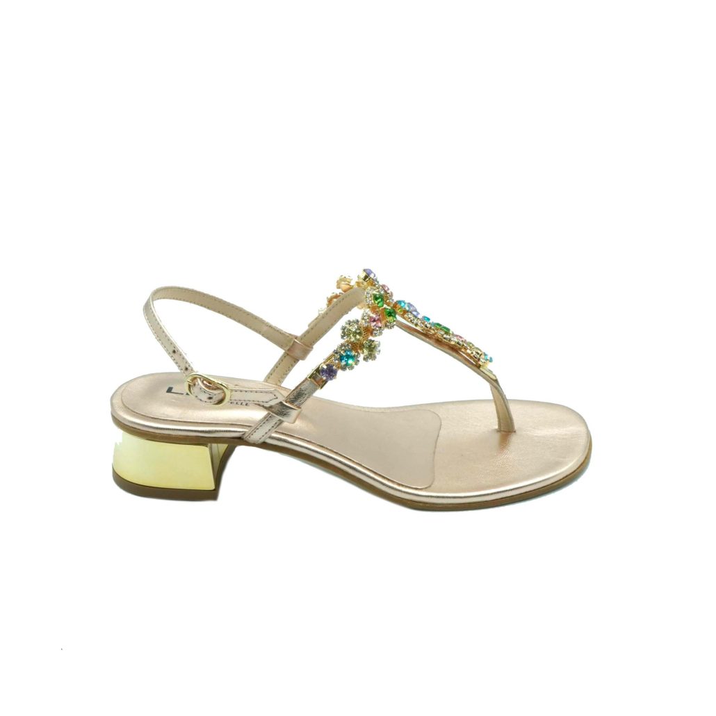 Lea Gu sandalo infradito in nappa, accessorio con swarovski frontale, chiusura posteriore, tacco 30mm In Saldo