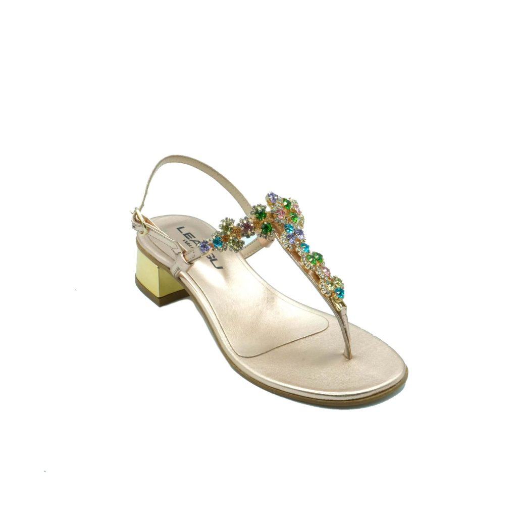 Lea Gu sandalo infradito in nappa, accessorio con swarovski frontale, chiusura posteriore, tacco 30mm In Saldo
