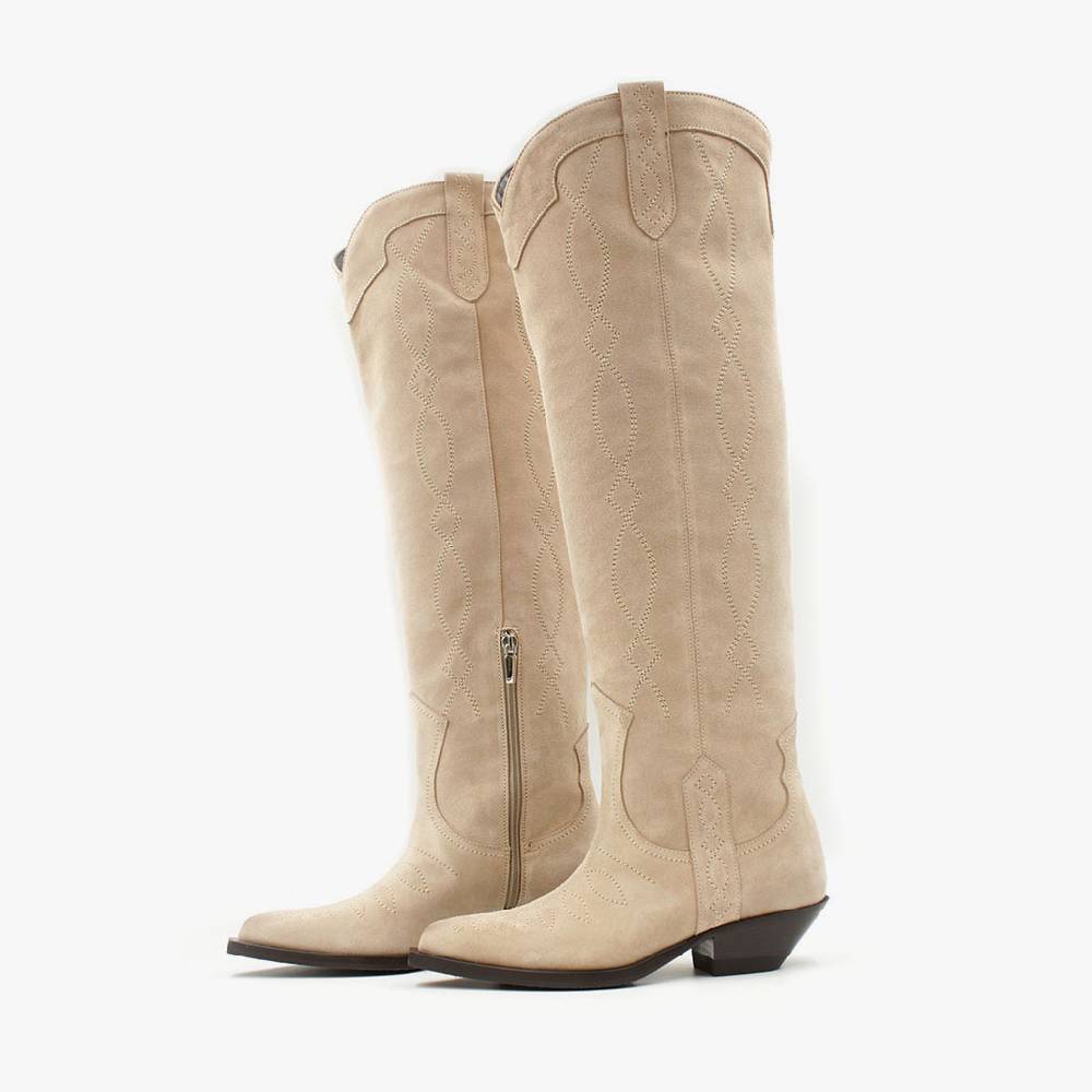 Laura Bellariva Stivale texano camoscio beige Sottocosto